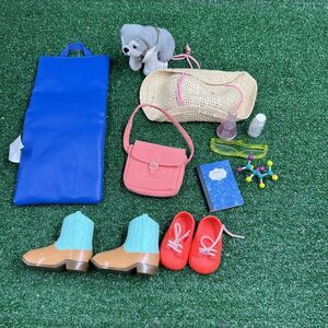 Our Generation Doll Accessory Lot Shoes Hat Dog‎ Purse Science Set Mat